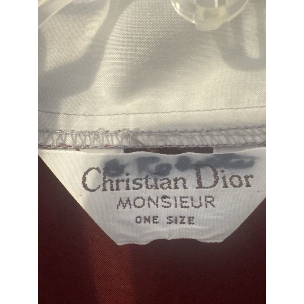 Vintage Christian Dior Monsieur Robe Burgundy Ivory Shawl Collar Belted One Size - Picture 5 of 7